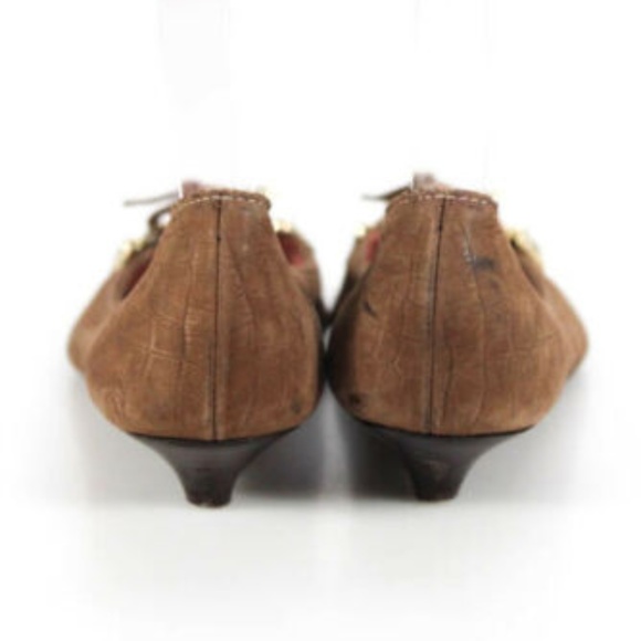 Guillaume Hinfray Embossed Kitten Heels 8.5 peep - Picture 4 of 6